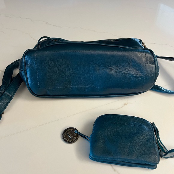 The Wanderers leather crossbody & coin purse Teal/Green - Picture 5 of 8